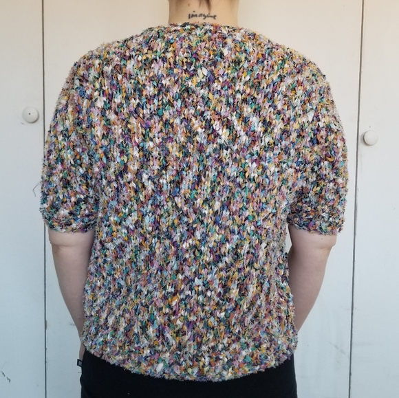 SOLD🌈Hand Made Rainbow Ribbon Knit Cardigan - Picture 2 of 6